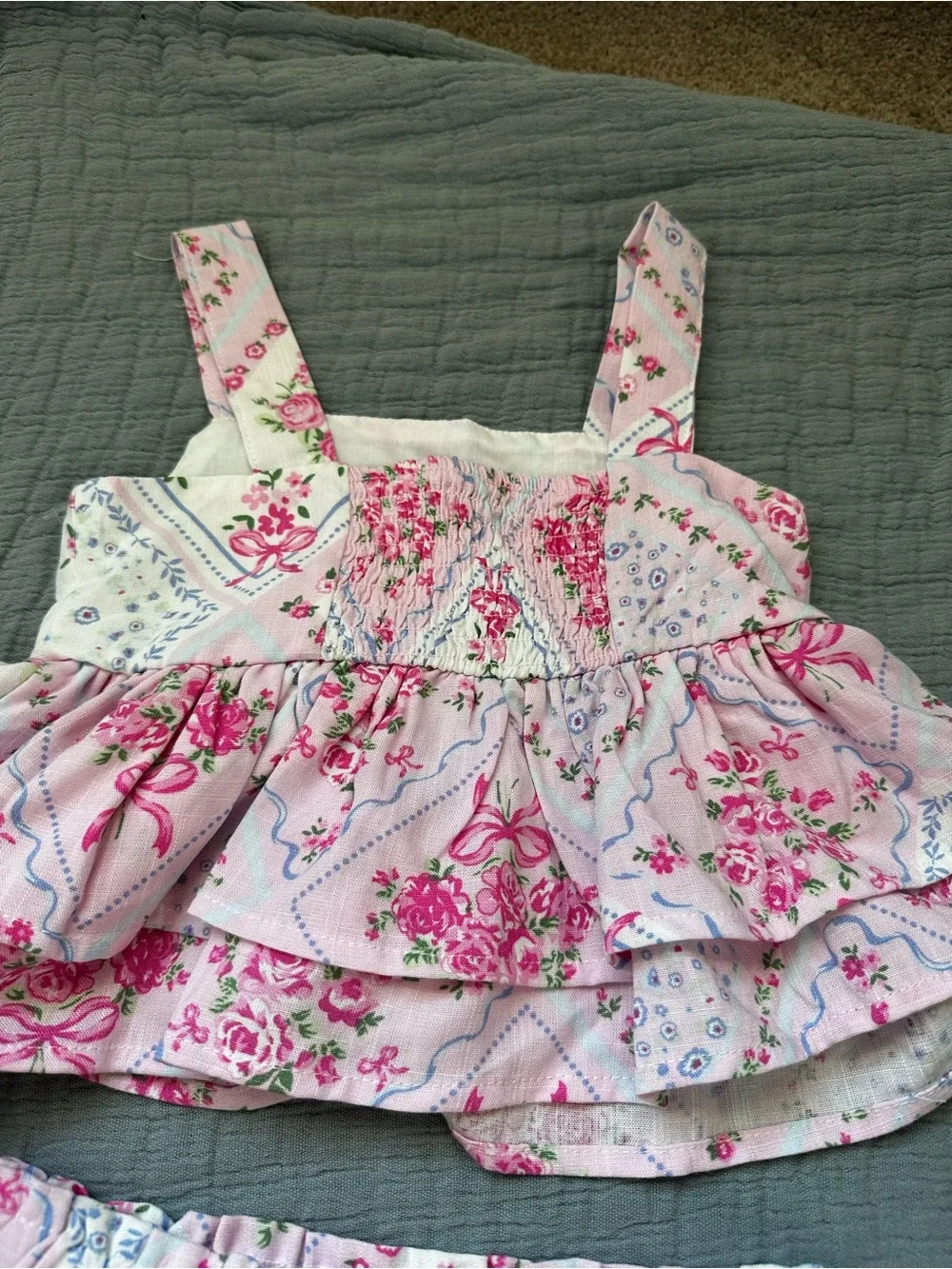 Btween 4t Girls Floral Ruffle Tank & Shorts matching Set - Pink